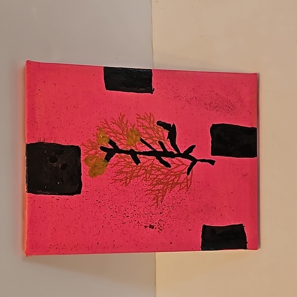 Hand Crafted 7" x 9" painting on Upcycled Canvas Pink gold & Black Original art - Picture 10 of 17